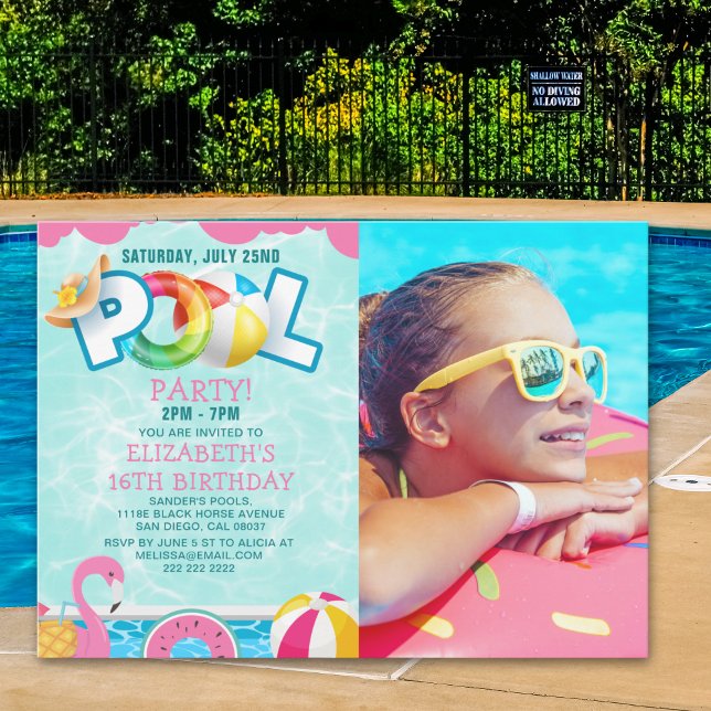 Invitación Girls Pool Party Birthday – Pink & Teal (Subido por el creador)