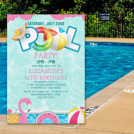 Invitación Girls Pool Party Birthday – Pink & Teal