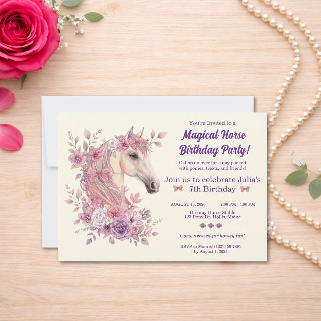Invitación Girls Pretty Ponies Pastel Floral Horse (Subido por el creador)