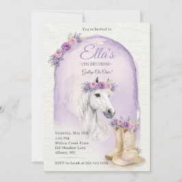 Invitación Girls Purple Floral Horse Birthday Invitation