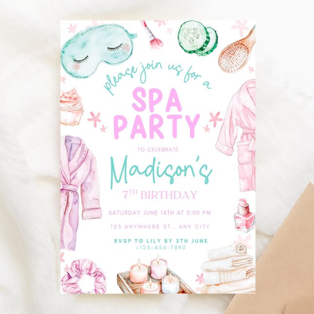 Invitación Girls Spa Birthday, Spa Party Birthday Invitation, (Subido por el creador)