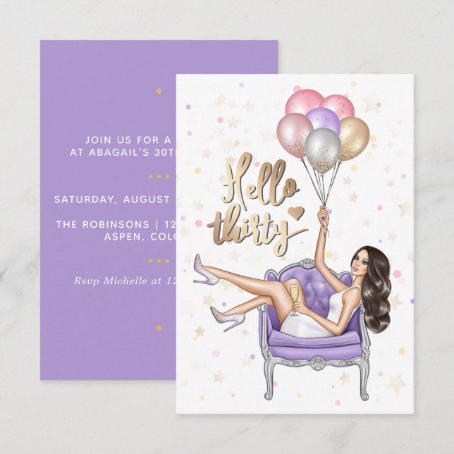 Invitación Girly 30.ª Fiesta de cumpleaños (Anverso / Reverso)