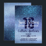 Invitación Girly Aqua Baby Blue Triple Purpurina Ombre Sweet<br><div class="desc">Esta invitación a una fiesta de 16 años, jovial, moderna y reluciente, es perfecta para el día especial de tu hija adolescente. Se trata de un gradiente oscuro purpurina azul brillante azul claro en azul claro en azul oscuro. Es moda, elegante, bonito, única y fresca; todas las cualidades que su...</div>