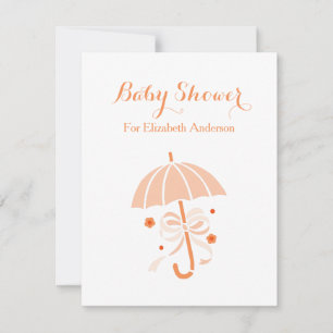 Invitación Girly Baby Shower Cute Naranja Paraguas con Bow