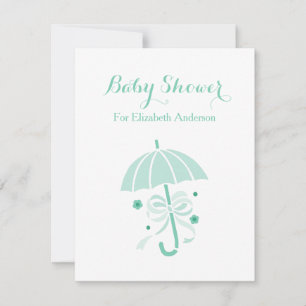 Invitación Girly Baby Shower cute una menta verde paraguas y 