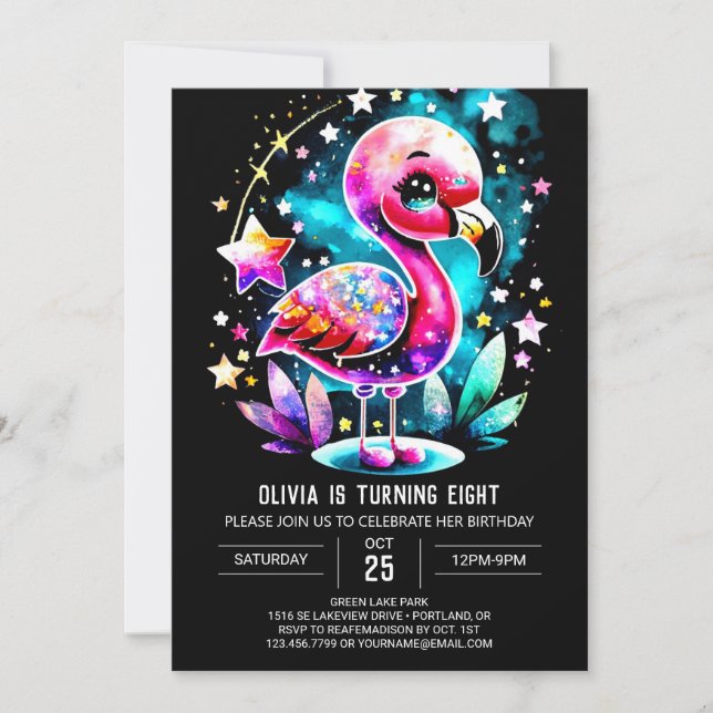 Invitación Girly Boho Flamingo Cumpleaños (Anverso)