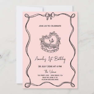 Invitación Girly Bow primer cumpleaños