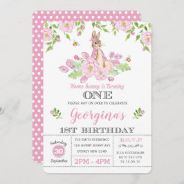 Invitación Girly Bunny 1er cumpleaños Fiesta Pink Garden Flor