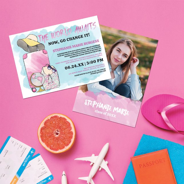 Invitación Girly cambia la graduación de la fotografía acuare (Subido por el creador)