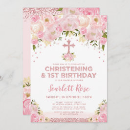 Invitación Girly Christening Primer Rosa de cumpleaños Rubor