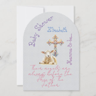 Invitación Girly Christian Grey Mauve Lamb Pastel Cross 