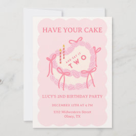 Invitación Girly come tu pastel, come dos segundos cumpleaños