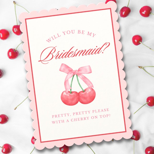 Invitación Girly Coquette Bow Cherry Bridesmaid (Subido por el creador)