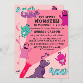 Invitación Girly Cute Monster Flashlight Sleepover Cumpleaños