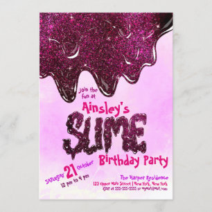 Invitación Girly Cute Pink Sparkly Purpurina Slime Cumpleaños