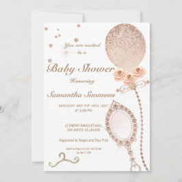 Invitación Girly Diamond Rosa Purpurina de oro Bebé Showe