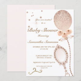 Invitación Girly Diamond Rosa Purpurina de oro Bebé Showe