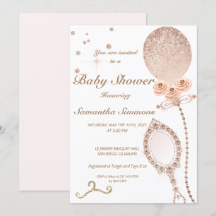 Invitación Girly Diamond Rosa Purpurina de oro Bebé Showe