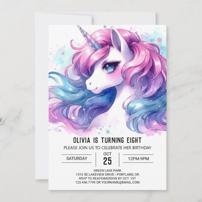 Invitación Girly Digital Horse Birthday (Anverso)