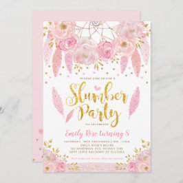 Invitación Girly Dreamcatcher Pink Gold Floral Slumber Fiesta