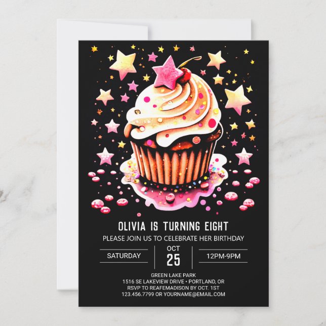 Invitación Girly Editable Muffin Delight Cumpleaños (Anverso)