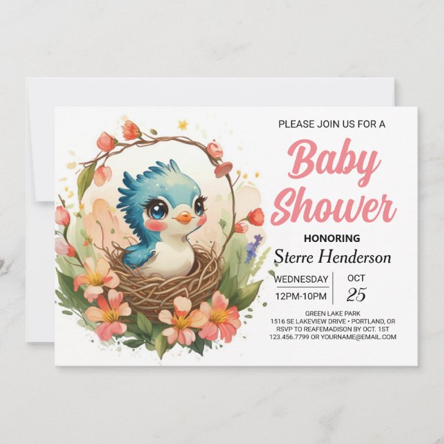 Invitación Girly Enchanted Colibri Bird Baby Shower (Anverso)