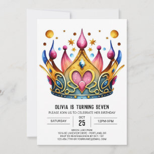 Invitación Girly Fairytale Princess Crown Birday