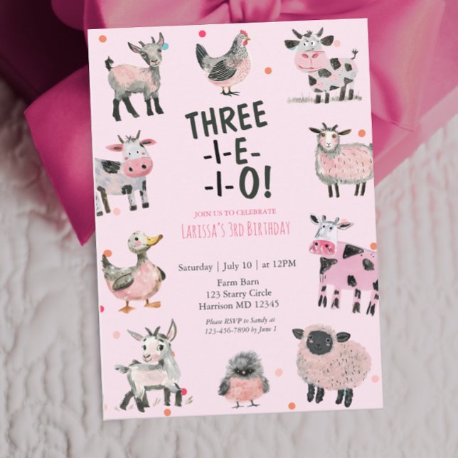 Invitación Girly Farm Animal Third Birthday Invitation (Subido por el creador)