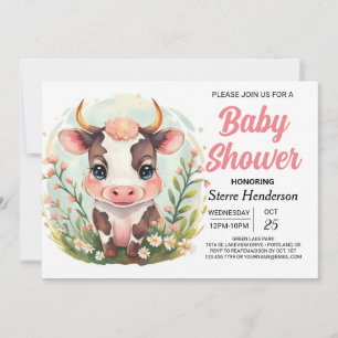 Invitación Girly Farmyard Magic Cow Baby Shower