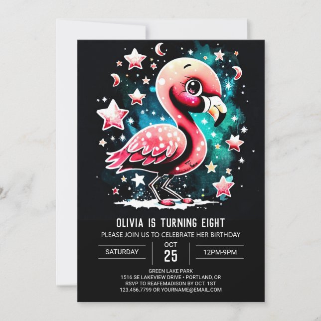 Invitación Girly Flamingo Personalizado Cumpleaños (Anverso)