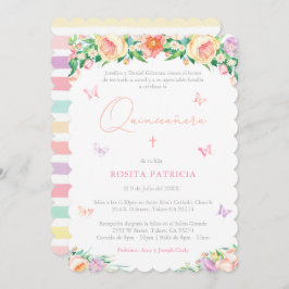 Invitación Girly Floral Butterflies Quinceañera Fiesta