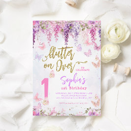 Invitación Girly Floral Wisteria Niños Mariposa de Oro Cumple