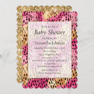 Invitación Girly Glam Gold Pink Leopard