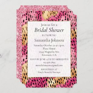 Invitación Girly Glam Gold Pink Leopard