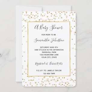 Invitación Girly Glam Gold Sparkle Confetti Baby Shower
