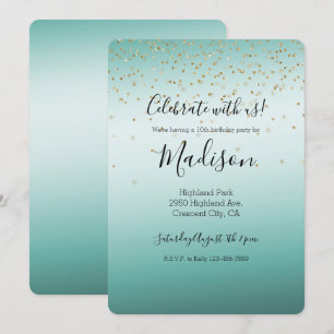 Invitación Girly Glam Gold Sparkle Confetti Mint Ombre