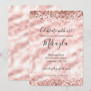 Invitación Girly Glam Purpurina Rosa Sparkle Confetti