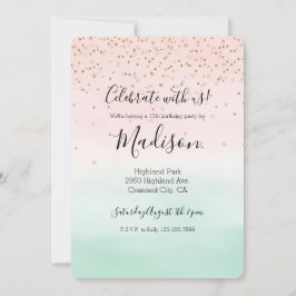 Invitación Girly Glam Rubor Pink Mint Gold Sparkle Confetti