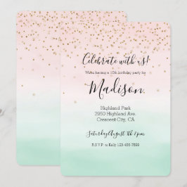 Invitación Girly Glam Rubor Pink Mint Gold Sparkle Confetti