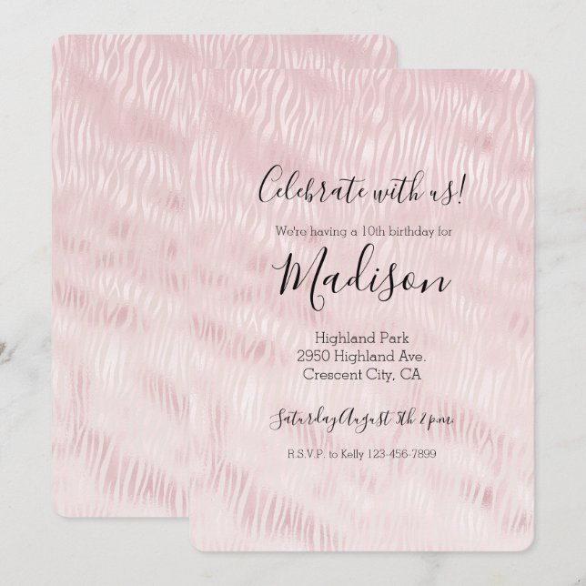 Invitación Girly Glam Rubor Pink Zebra Print (Anverso / Reverso)