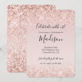 Invitación Girly Glam Rubor Purpurina rosa Sparkle