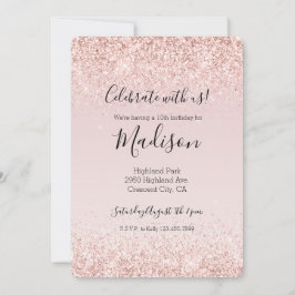 Invitación Girly Glam Rubor Purpurina rosa Sparkle