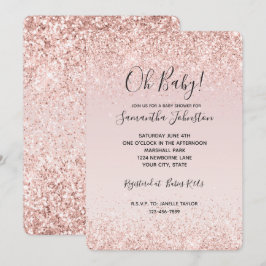 Invitación Girly Glam Rubor Purpurina rosa Sparkle Baby Showe