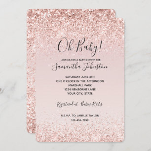 Invitación Girly Glam Rubor Purpurina rosa Sparkle Baby Showe