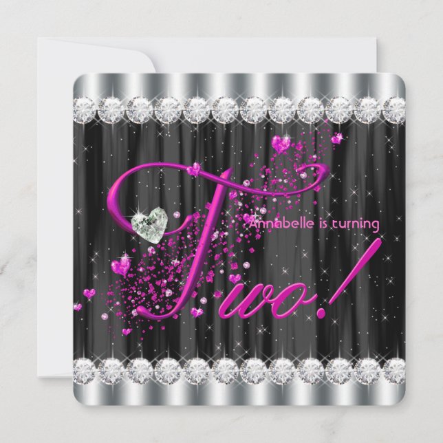 Invitación Girly Glam Segunda Fiesta de Cumpleaños (Anverso)