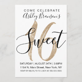Invitación Girly Glam White Faux Gold Sequin Purpurina Sweet 