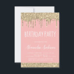 Invitación Girly Gold Purpurina Rosa Rubor Cualquier cumpleañ<br><div class="desc">Purpurina gotero de Rubor Pink and Gold Sparkly Personalizado Cualquier edad (13, 16, 18, 21, 30, 40, 50, 60) Invitación de fiesta de cumpleaños . Esta es la invitación perfecta para un cumpleaños divertido y a la moda para una elegante modernidad (trece, dieciséis, dieciocho, veintiuno, treinta, cuarenta, cincuenta, sesenta o...</div>