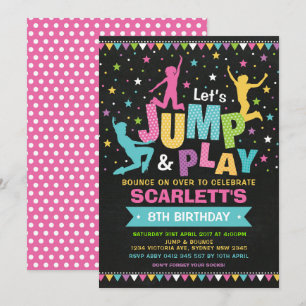 Invitación Girly JUMP Partido de Cumpleaños Rebote Trampoline