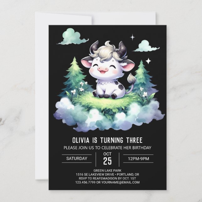 Invitación Girly Kids Cow Birthday (Anverso)