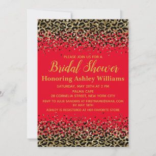 Invitación Girly Leopard Red & Gold Personalizada Bridal Show
